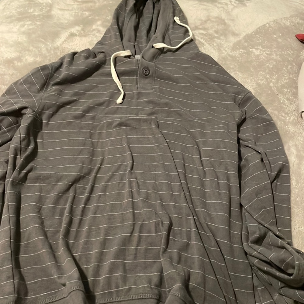 grey and white striped hoodie